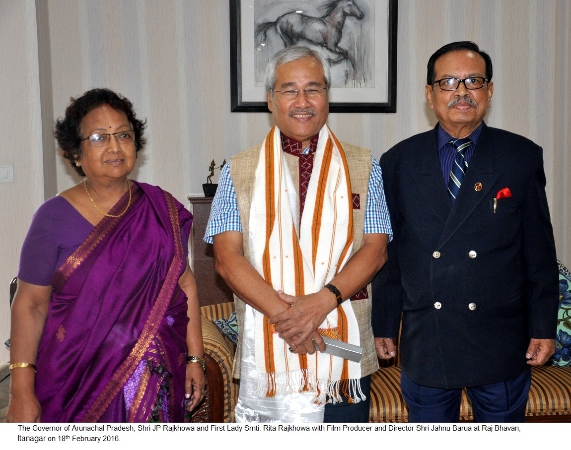 The Governor of Arunachal Pradesh, Shri JP Rajkhowa and First Lady Smti. Rita Rajkhowa with Film Producer and Director Shri Jahnu Barua at Raj Bhavan, Itanagar on 18th February 2016.